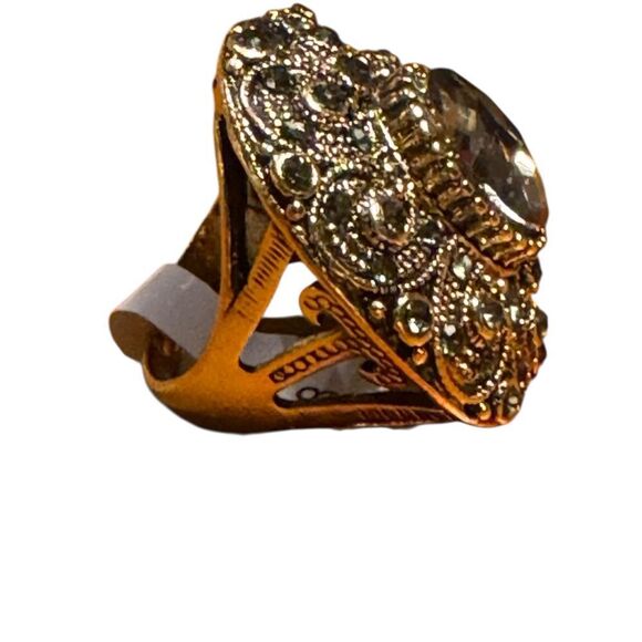 Fashion Jewelry Black Stone rose gold tone statement Ring size 8 - Picture 5 of 6